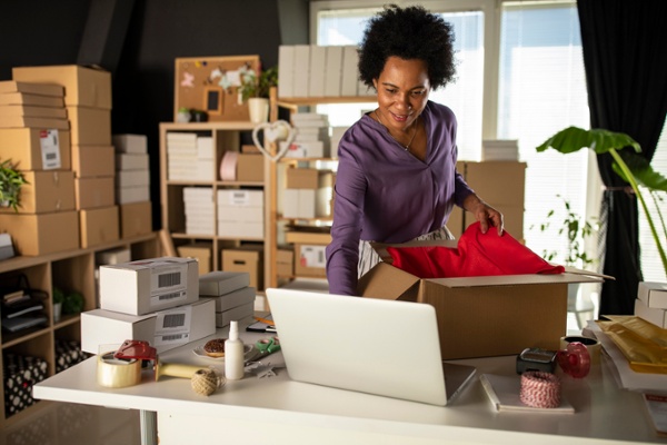 Entrepreneur preparing for holiday shipping